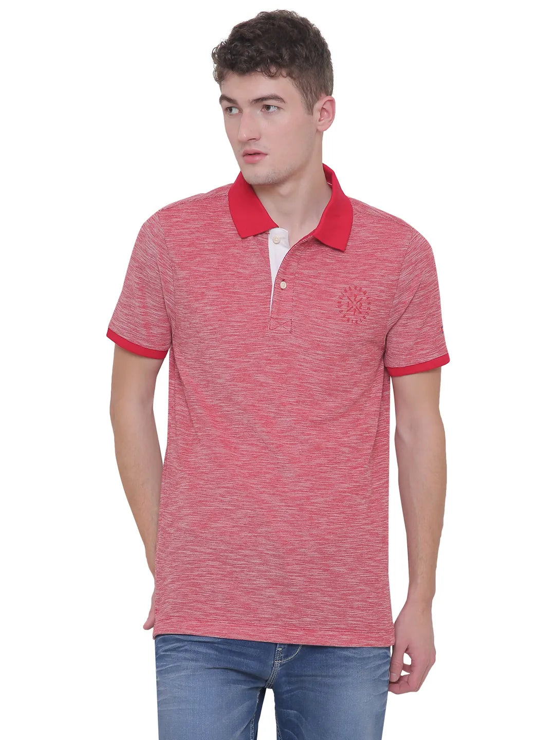 Being Human Clothing Men Regular Fit Polo Neck T-Shirts-Red_Ecru