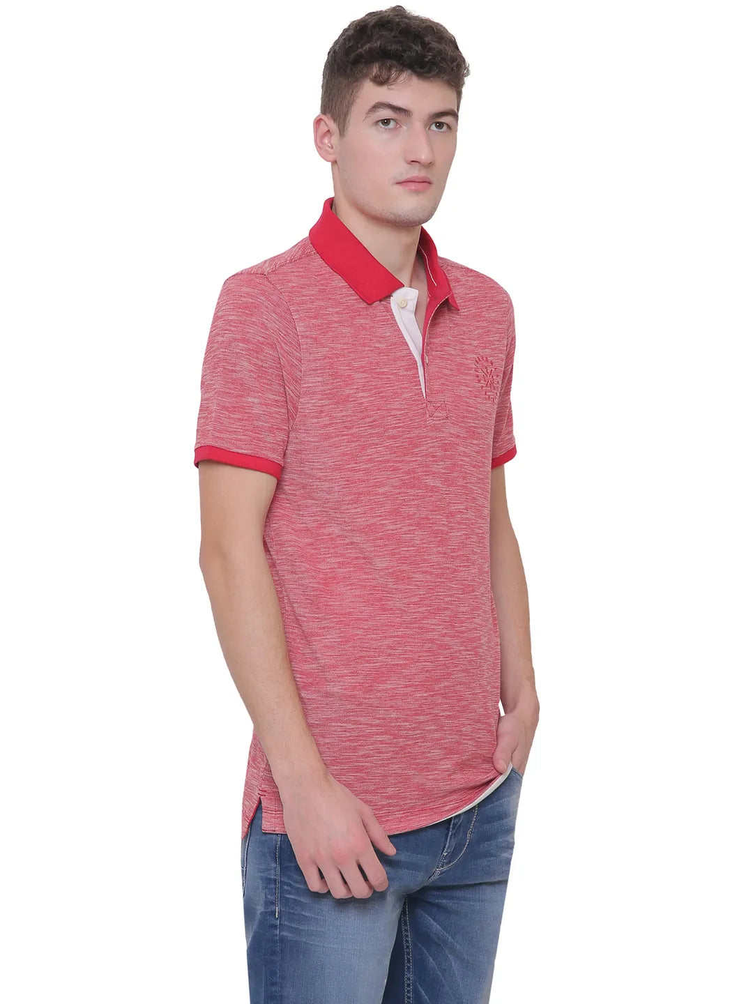 Being Human Clothing Men Regular Fit Polo Neck T-Shirts-Red_Ecru