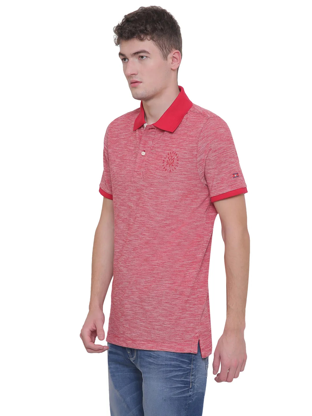 Being Human Clothing Men Regular Fit Polo Neck T-Shirts-Red_Ecru