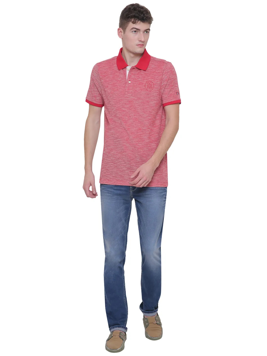 Being Human Clothing Men Regular Fit Polo Neck T-Shirts-Red_Ecru