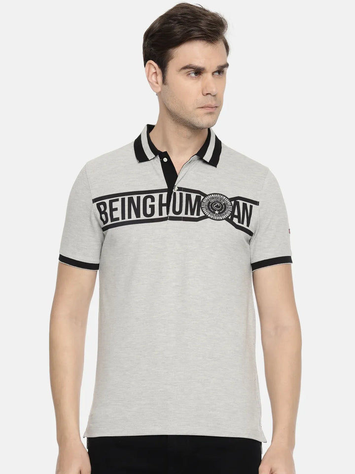 Grey Regular Fit Men's Polo T-Shirt