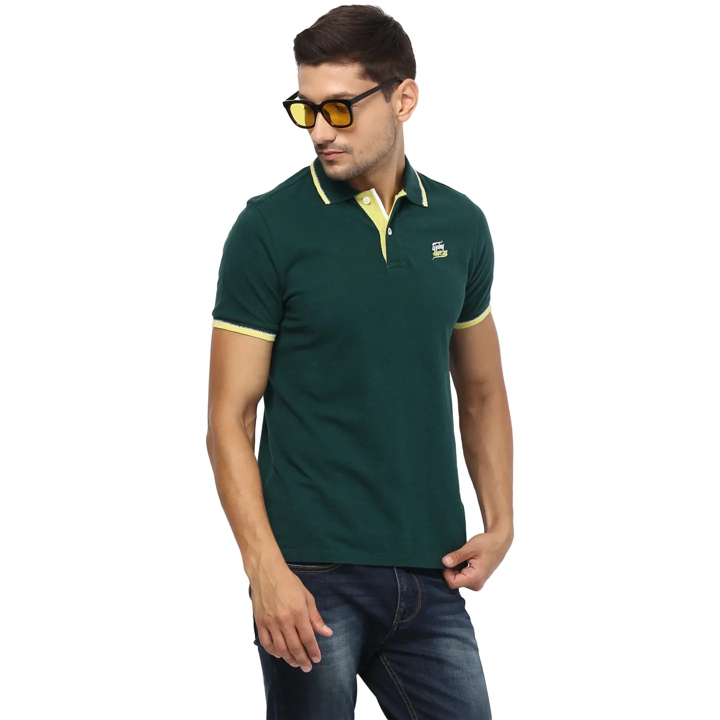 Being Human Clothing Men Regular Fit Polo Neck T-Shirts-Tropic Green