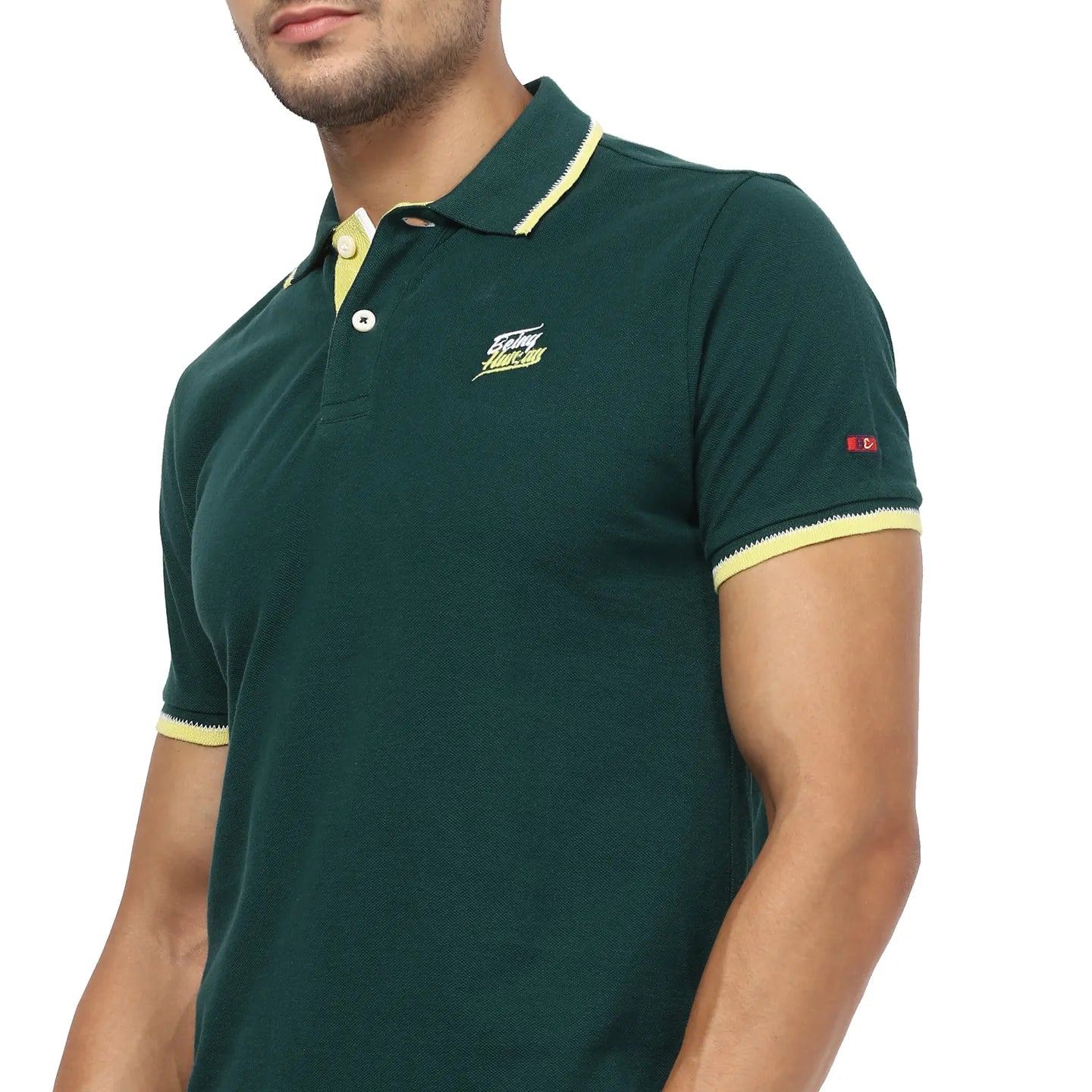 Being Human Clothing Men Regular Fit Polo Neck T-Shirts-Tropic Green