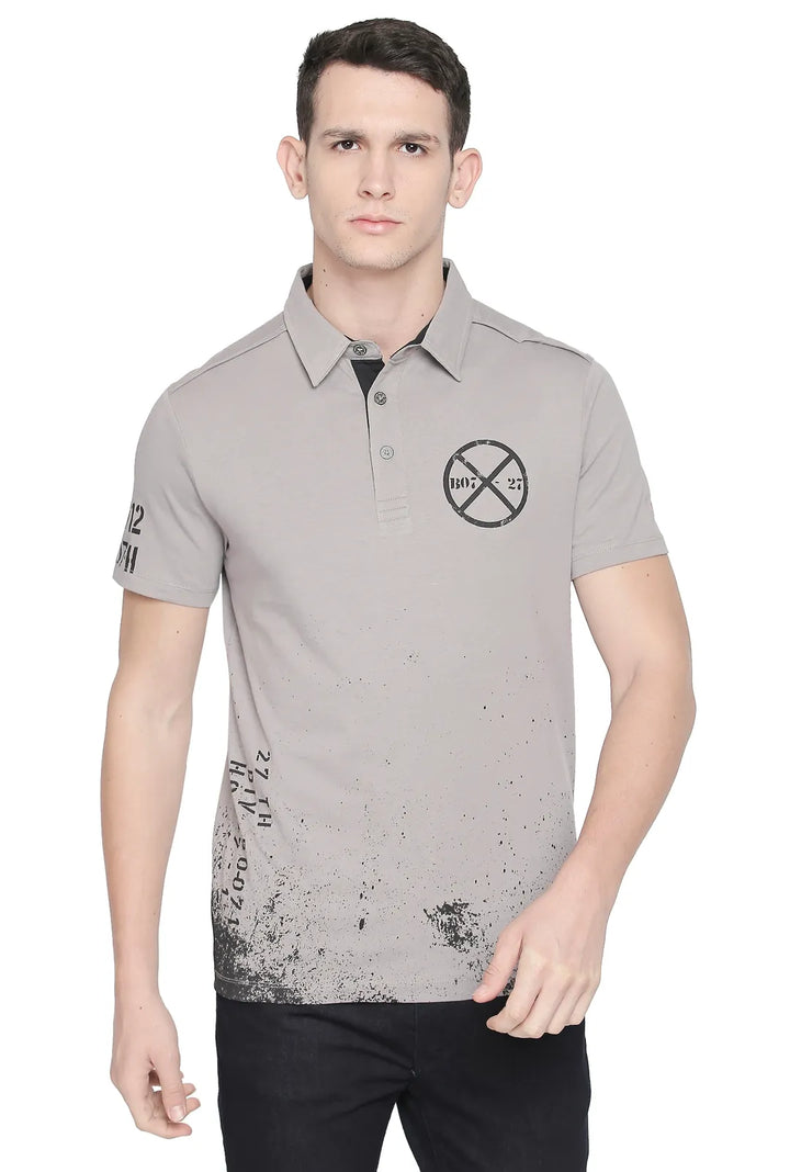 Grey Regular Fit Men's Polo T-Shirt