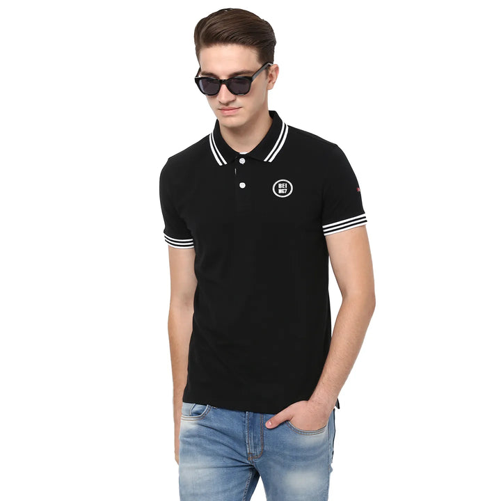 Black Regular Fit Men's Polo T-Shirt