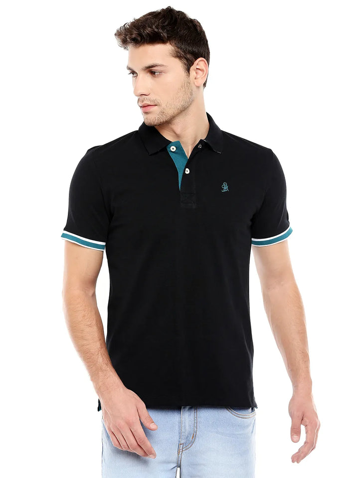 Black Regular Fit Men's Polo T-Shirt
