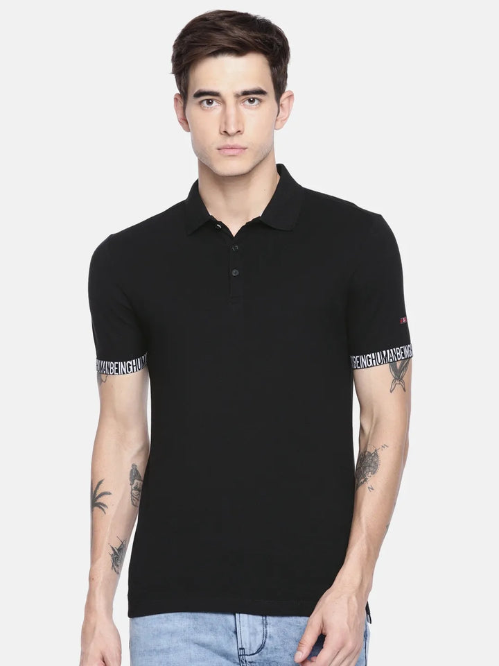 Black Regular Fit Men's Polo T-Shirt