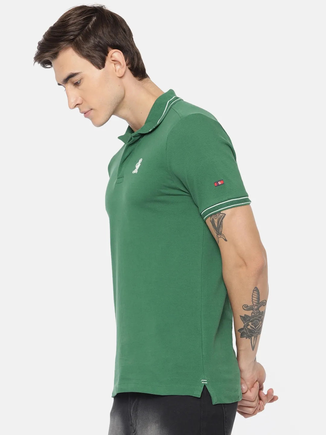Being Human Clothing Men Regular Fit Polo Neck T-Shirts-Deep Green