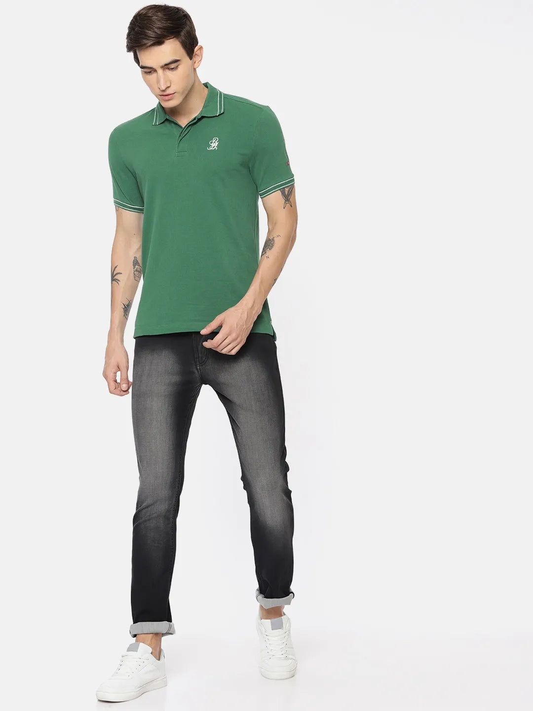 Being Human Clothing Men Regular Fit Polo Neck T-Shirts-Deep Green