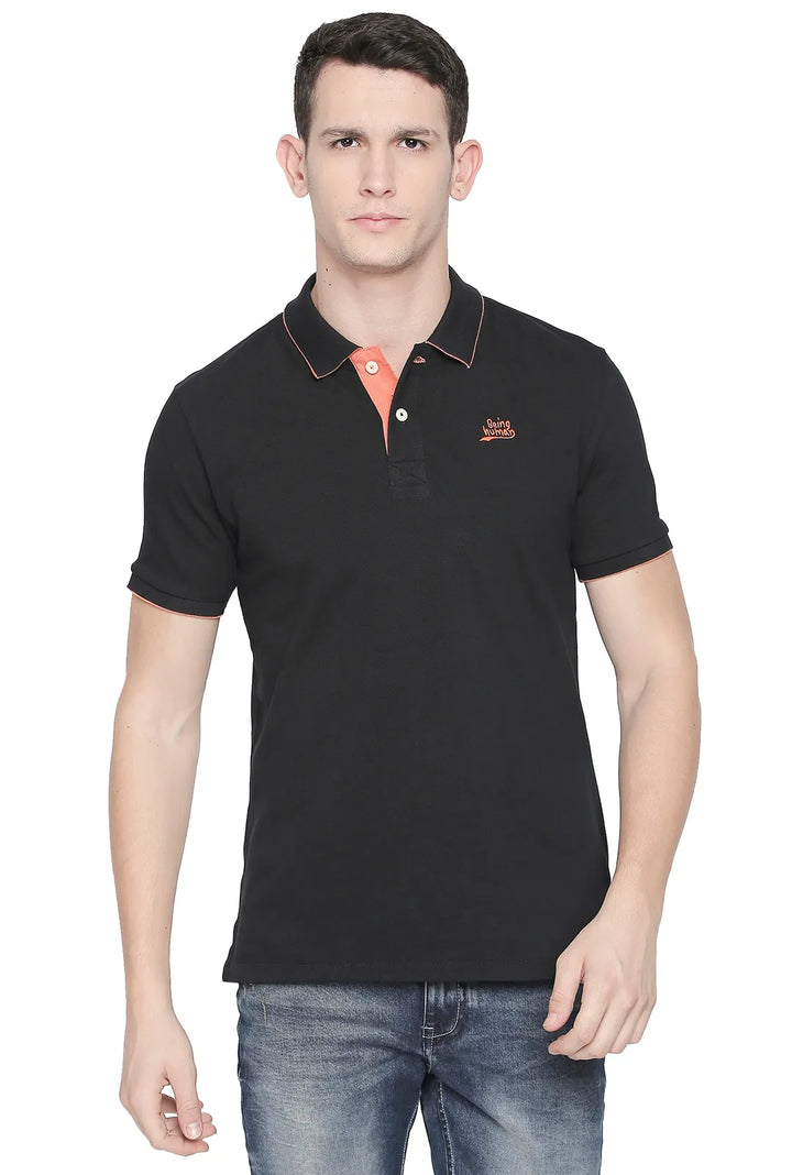 Black Regular Fit Men's Polo T-Shirt