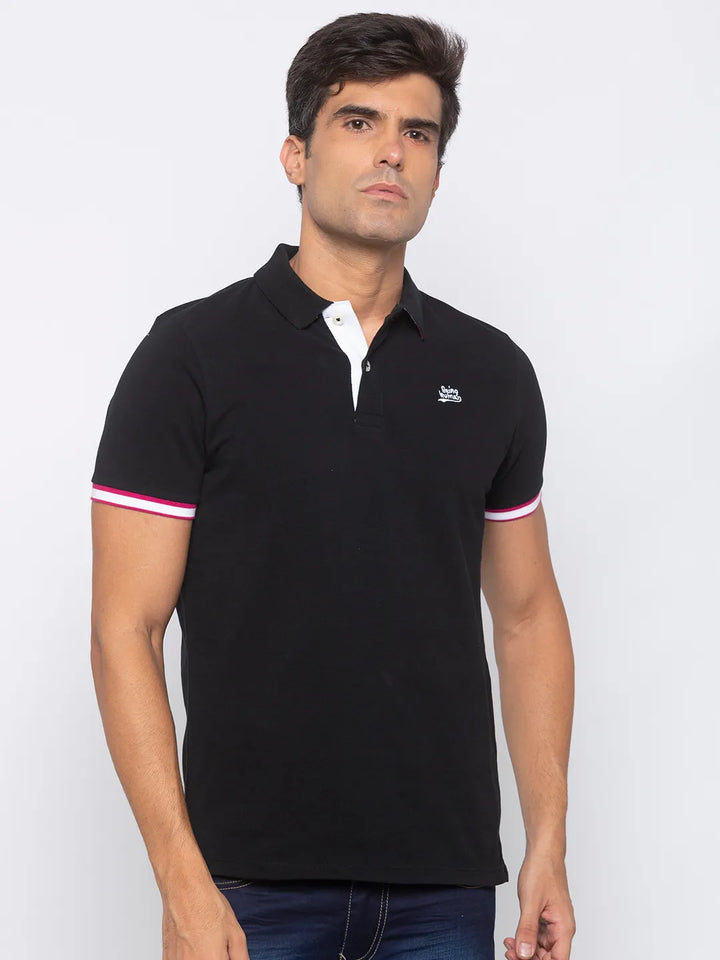 Black Regular Fit Men's Polo T-Shirt