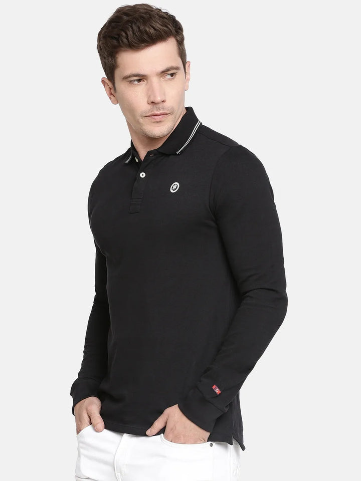 Black Regular Fit Men's Long Sleeves Polo T-Shirt