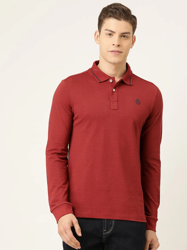 Deep Red Regular Fit Men's Long Sleeves Polo T-Shirt