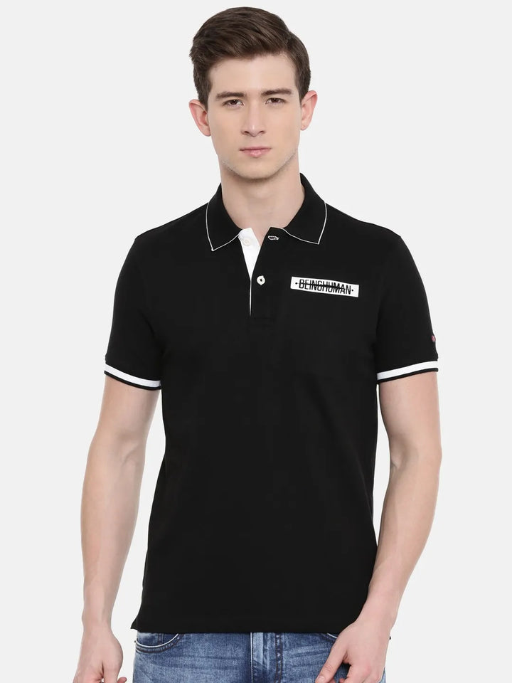 Black Regular Fit Men's Polo T-Shirt