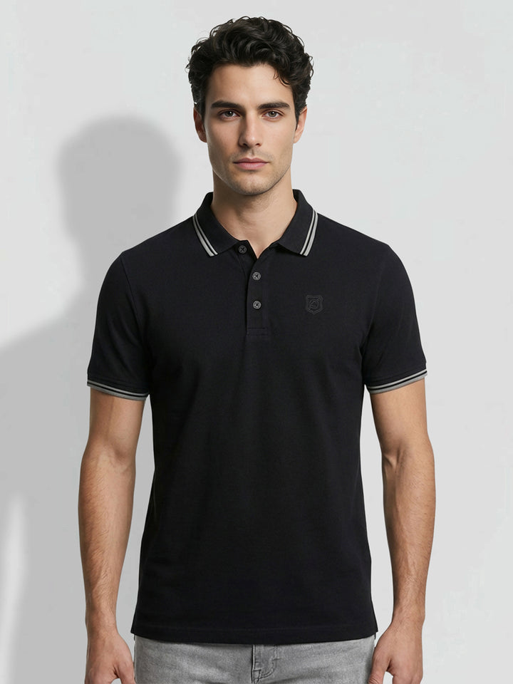 Black Moderno Fit Men's Polo T-Shirt by Being Human Clothing