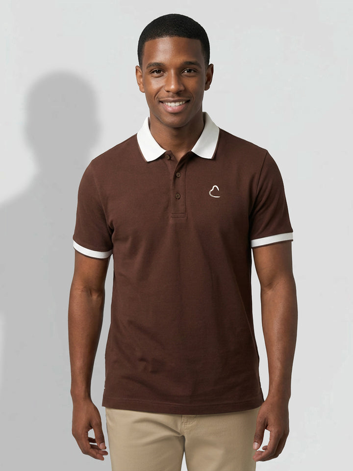 Brown Men's Contrast Tipping Polo T-Shirt by Being Human Clothing