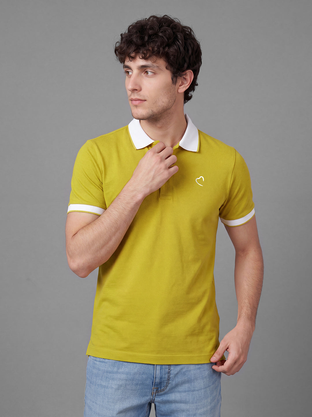 Mustard Moderno Fit Solid Pure Cotton Short Sleeves Polo Collar Men's T-shirt by Being Human Clothing