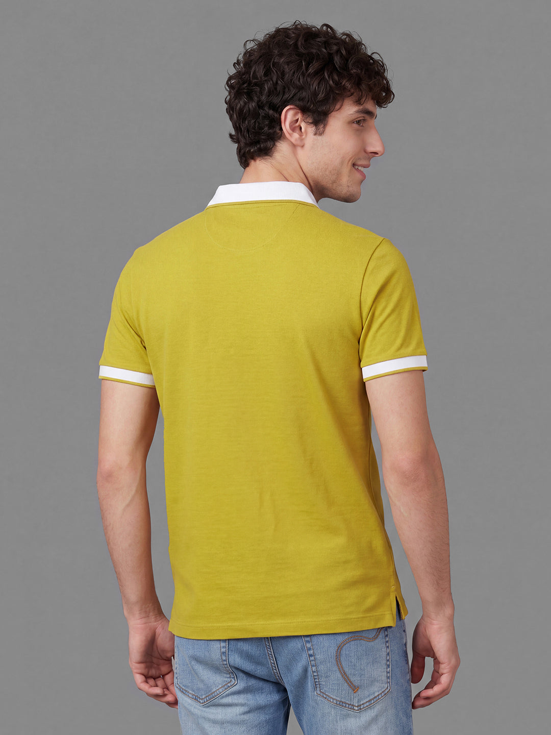 Mustard Moderno Fit Solid Pure Cotton Short Sleeves Polo Collar Men's T-shirt by Being Human Clothing