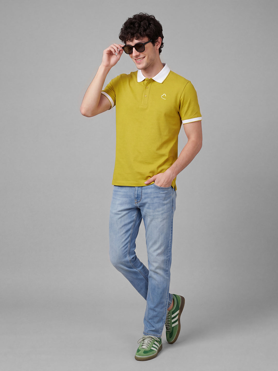 Mustard Moderno Fit Solid Pure Cotton Short Sleeves Polo Collar Men's T-shirt by Being Human Clothing