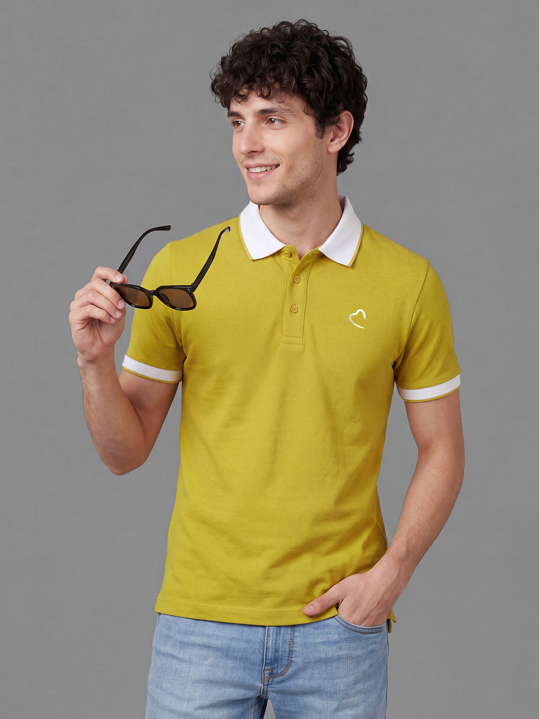 Mustard Moderno Fit Solid Pure Cotton Short Sleeves Polo Collar Men's T-shirt by Being Human Clothing