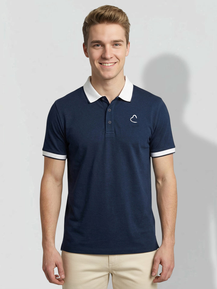 Navy Blue Men's Contrast Collar Polo T-Shirt by Being Human Clothing