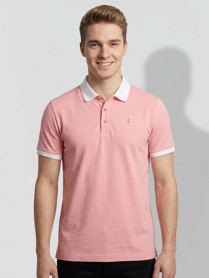 Pink Contrast collar Men's Polo Collar T-Shirt by Being Human Clothing