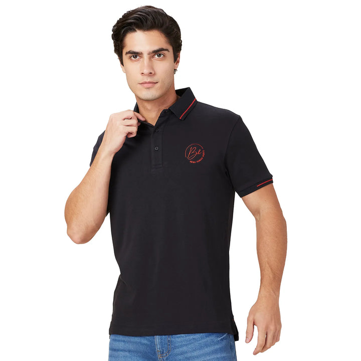 Black Regular Fit Men's Polo T-Shirt by Being Human Clothing