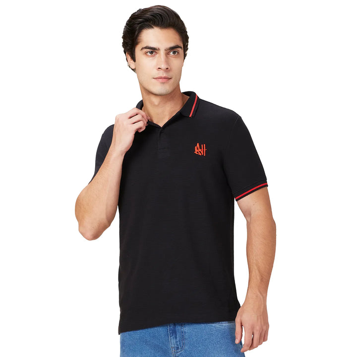 Black Regular Fit Men's Polo T-Shirt by Being Human Clothing