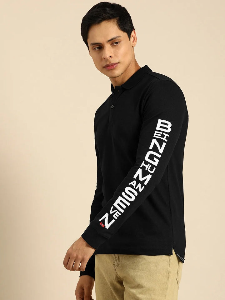 Black Regular Fit Men's Long Sleeves Polo T-Shirt