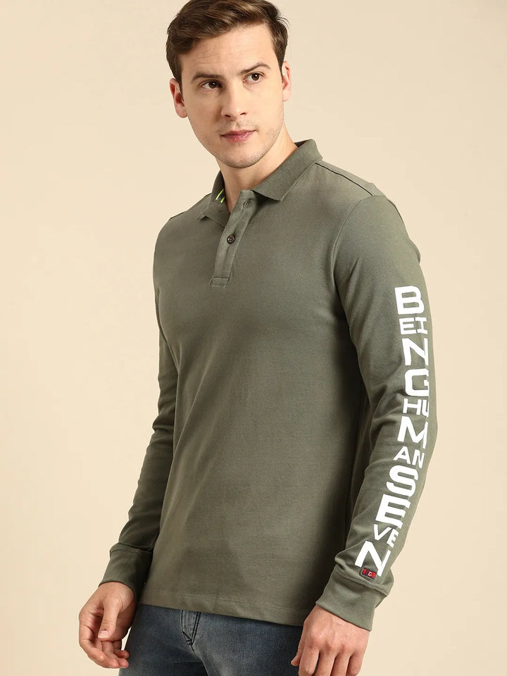 Green Regular Fit Men's Long Sleeves Polo T-Shirt