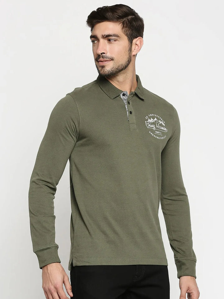 Dark Green Regular Fit Men's Long Sleeves Polo T-Shirt