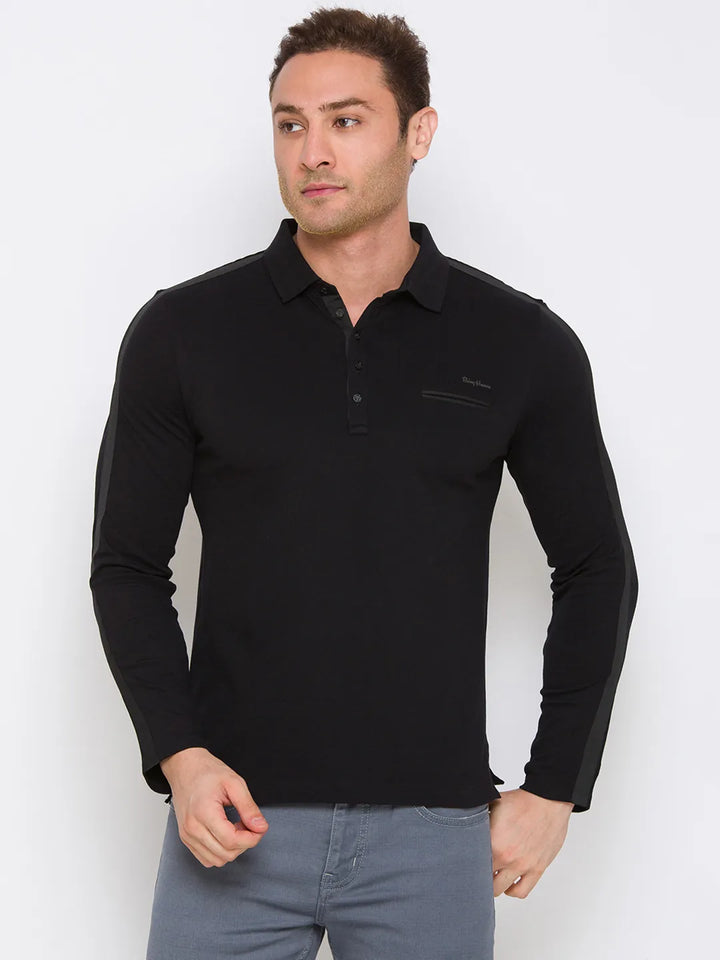 Black Regular Fit Men's Long Sleeves Polo T-Shirt