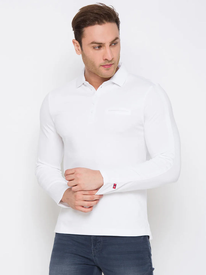 White Regular Fit Men's Long Sleeves Polo T-Shirt