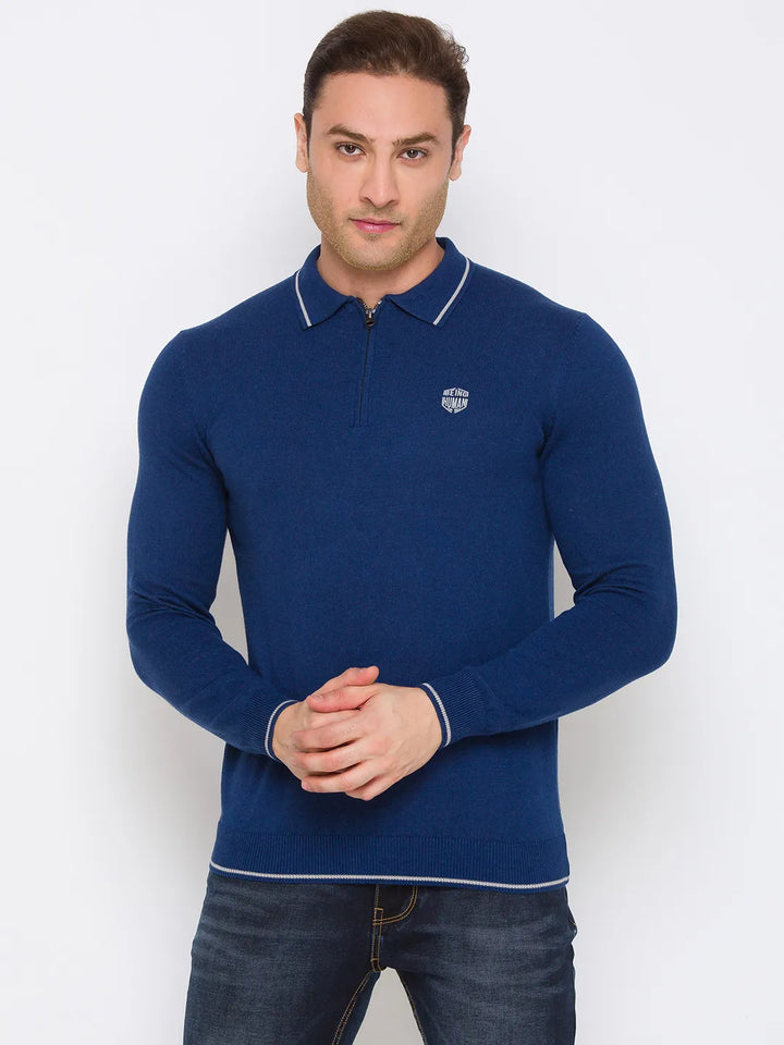 Blue Regular Fit Men's Long Sleeves Polo T-Shirt