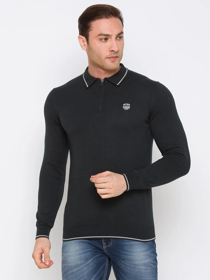 Bottle Green Regular Fit Men's Long Sleeves Polo T-Shirt