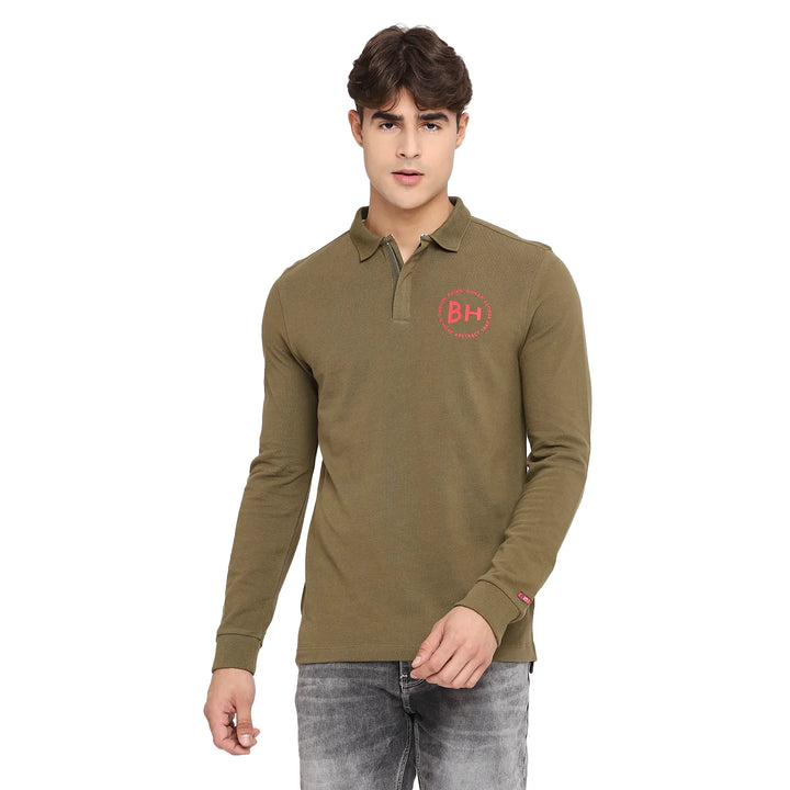 Dark Olive Regular Fit Men's Long Sleeves Polo T-Shirt