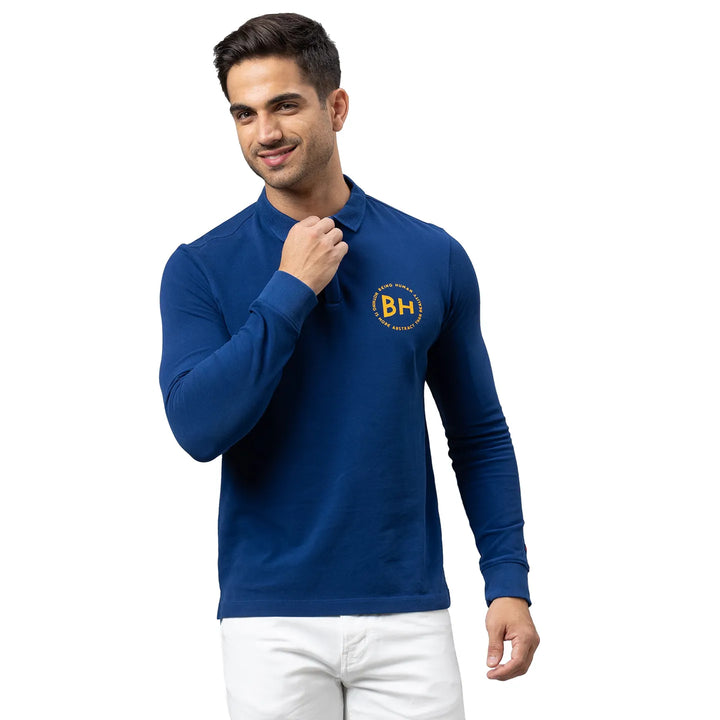 Navy Regular Fit Men's Long Sleeves Polo T-Shirt