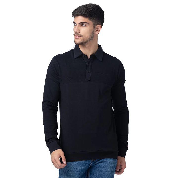 Black Regular Fit Men's Long Sleeves Polo T-Shirt