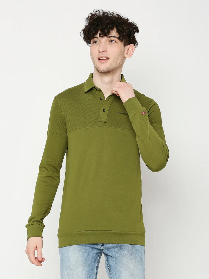 Olive Regular Fit Men's Long Sleeves Polo T-Shirt
