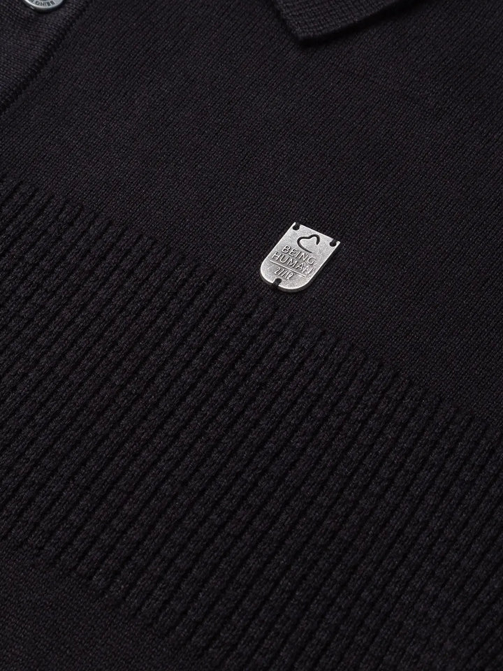 Black Regular Fit Men's Long Sleeves Polo T-Shirt