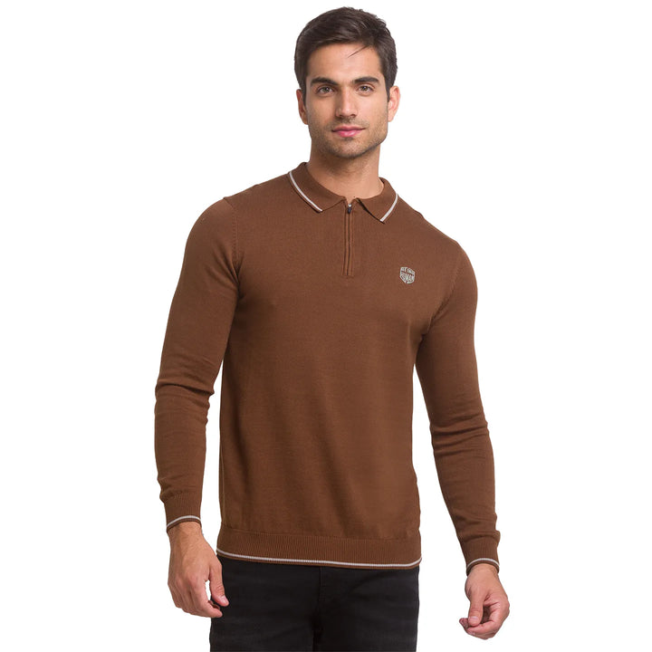 Brown Regular Fit Men's Long Sleeves Polo T-Shirt