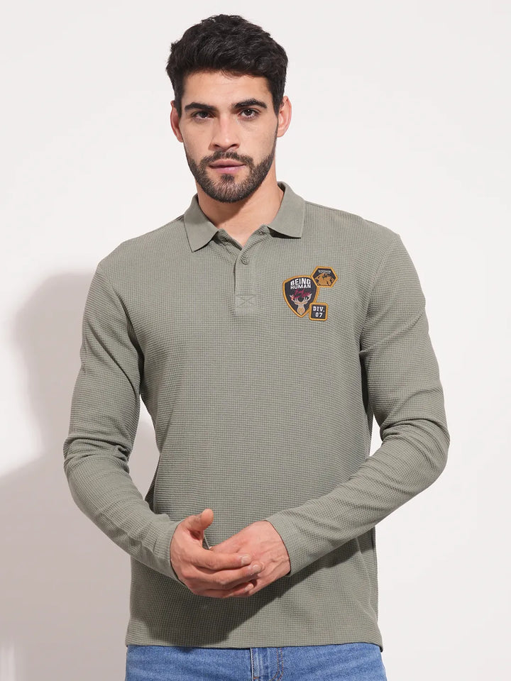 Green Regular Fit Men's Long Sleeves Polo T-Shirt