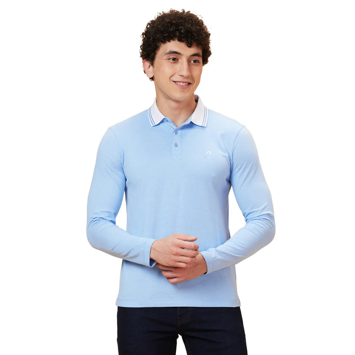 Blue Regular Fit Men's Long Sleeves Polo T-Shirt