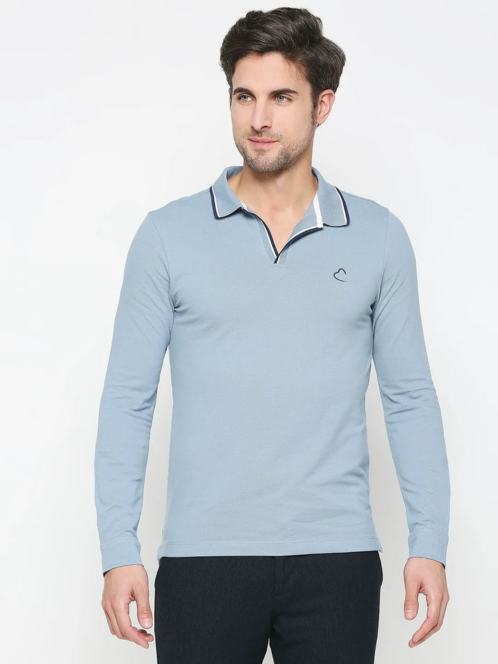 Ocean Blue Regular Fit Men's Long Sleeves Polo T-Shirt