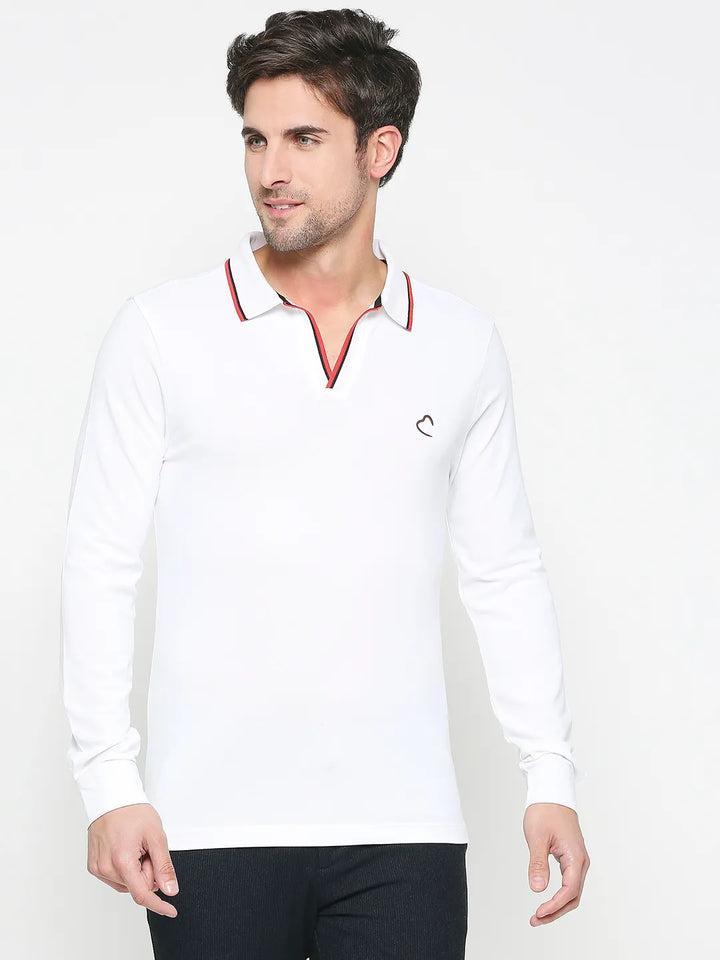 White Regular Fit Men's Long Sleeves Polo T-Shirt