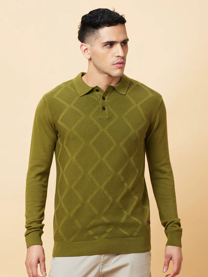 Dark Green Regular Fit Men's Long Sleeves Polo T-Shirt