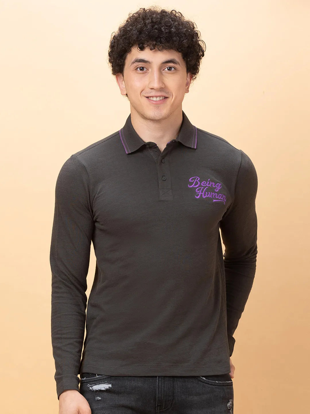 Being Human Clothing Mens-Top Polo Neck Charcoal