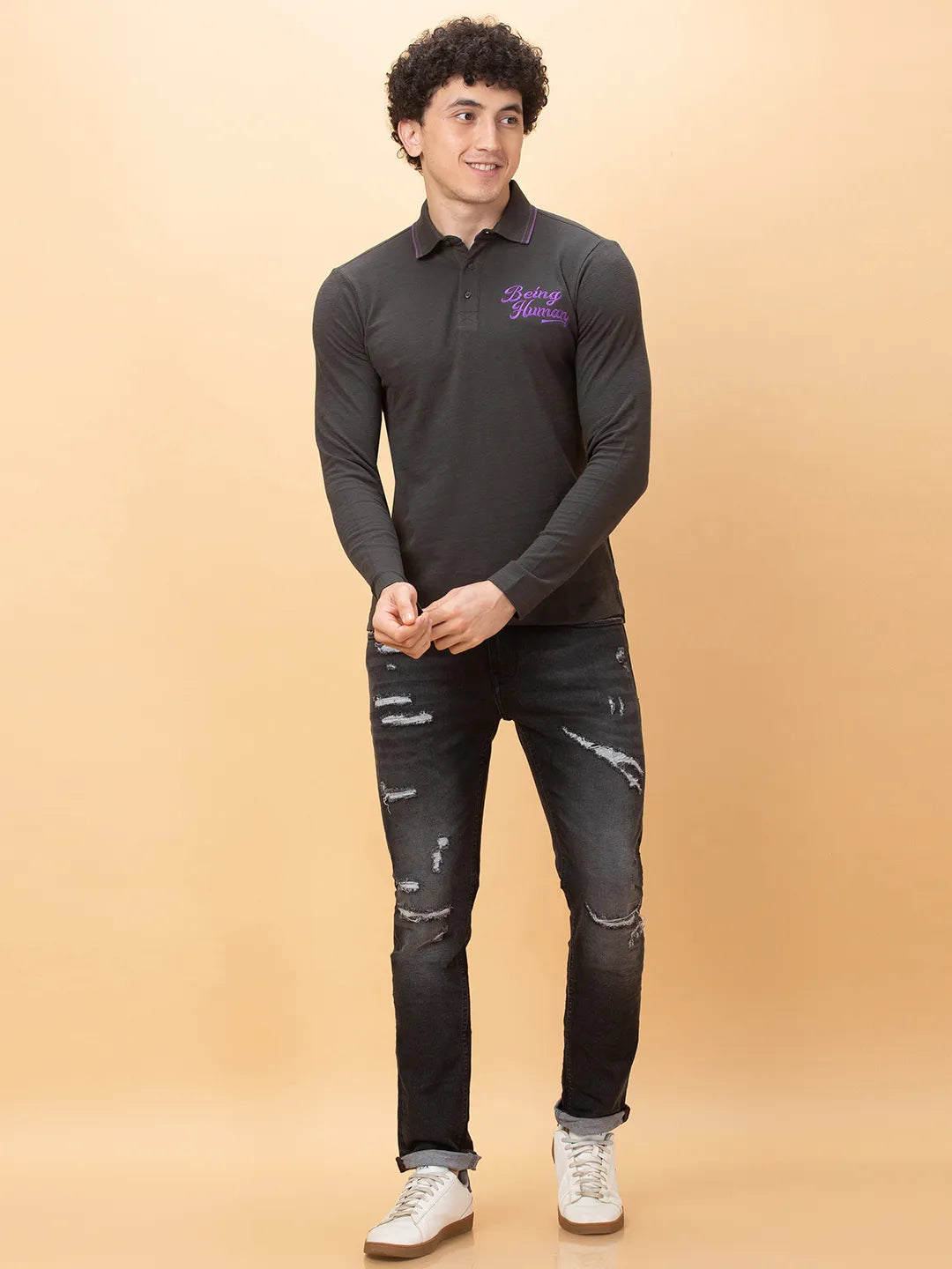 Being Human Clothing Mens-Top Polo Neck Charcoal