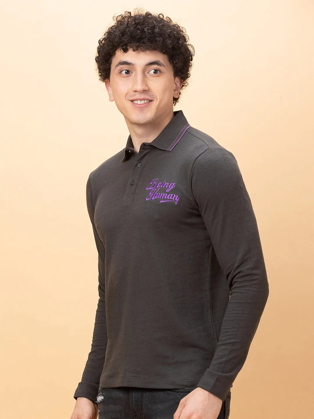 Being Human Clothing Mens-Top Polo Neck Charcoal