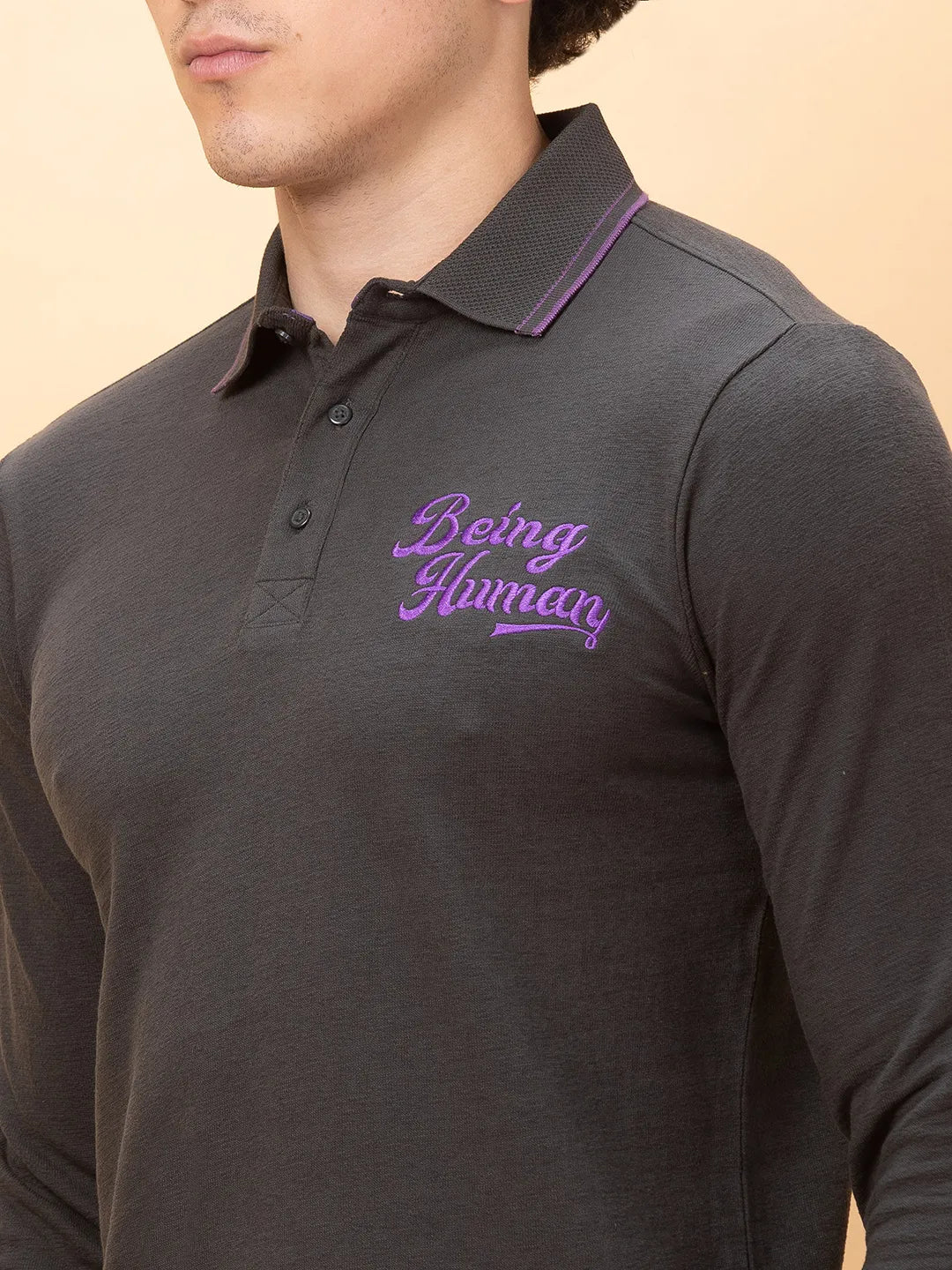 Being Human Clothing Mens-Top Polo Neck Charcoal